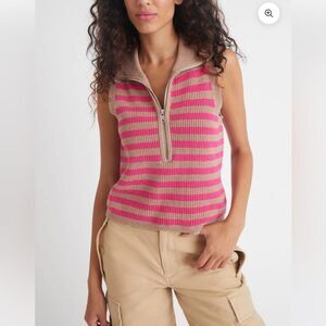 525 Half Zip Pink Stripe Sweater Tank Size Extra Small